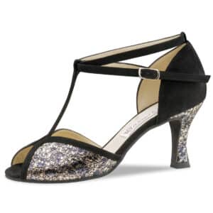 Isla, chaussure de danse en daim / cuir imprimé – argent / bleu / noir "Werner Kern"
