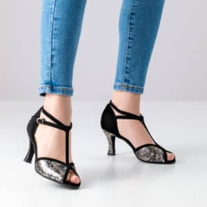 Isla, chaussure de danse en daim / cuir imprimé – argent / bleu / noir "Werner Kern" – Image 3